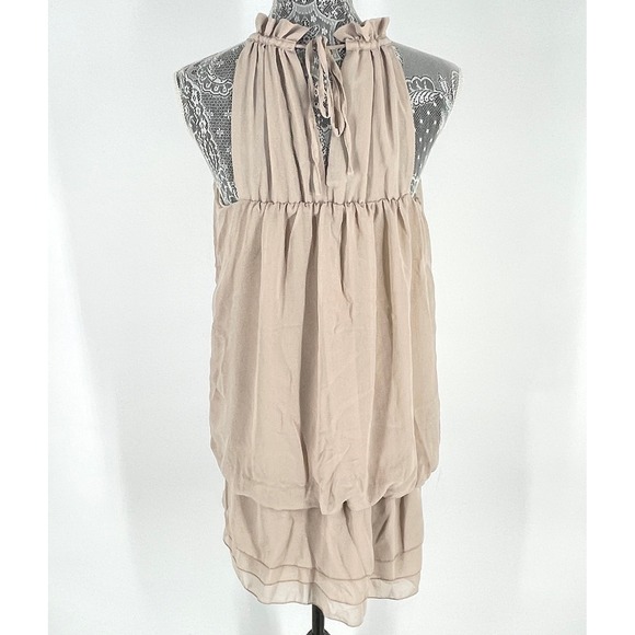 Runway Paris Dress Sleeveless Ruffle Floral Detail Mini Nude M Retro‎ Y2K Boho - Picture 4 of 12
